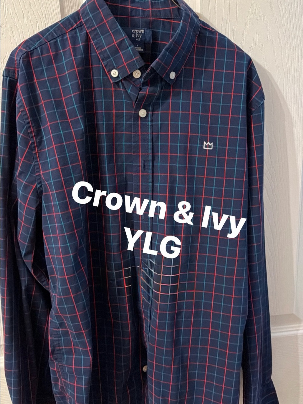 crown & ivy Navy Plaid Button-Down Shirt with Red & Teal Grid